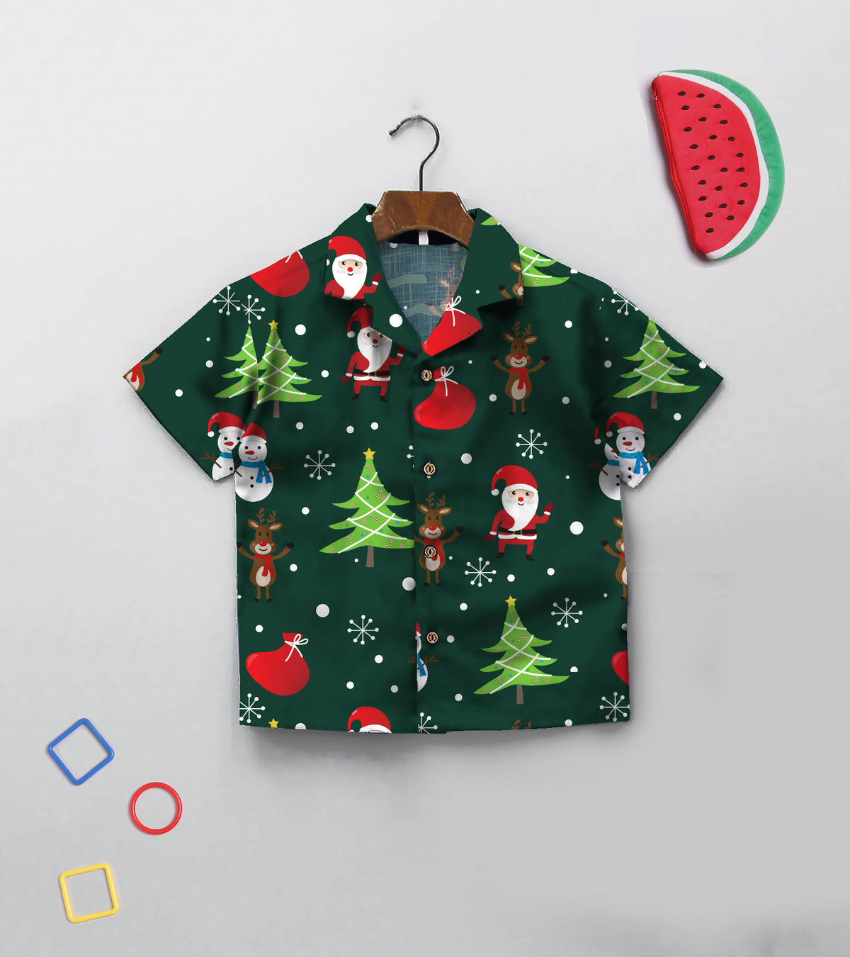 Green Christmas Snow Printed Boys Co ord Set