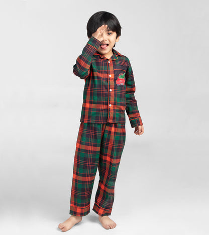 Green and Red Checks Christmas Printed Nightsuit Set