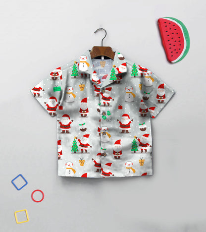 Grey Santa Christmas Printed Boys Co ord Set