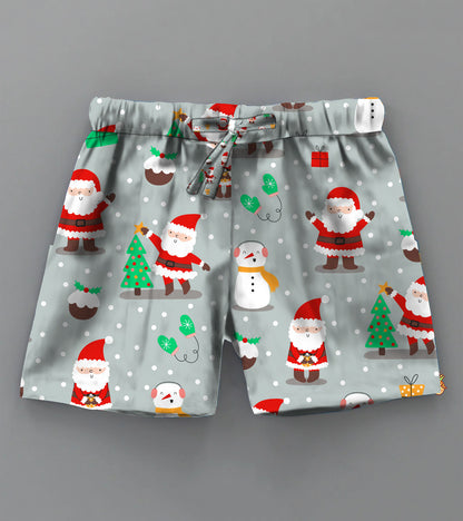 Grey Santa Christmas Printed Boys Co ord Set
