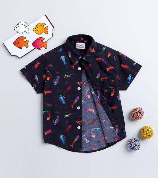 Black Fish Printed Half Sleeve Shirt