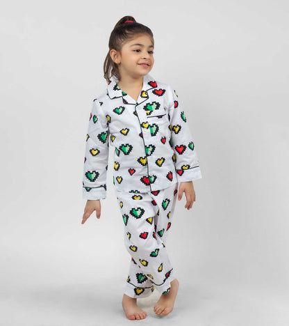 Heart Game Printed Girls Nightsuit Set