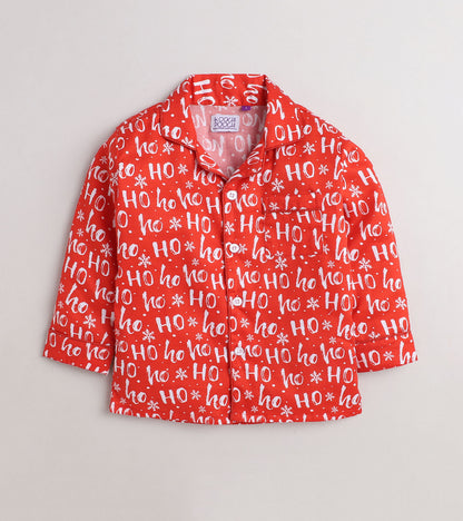 HoHo Christmas Red Printed Nightsuit Set
