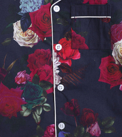 Black Floral Printed Nightsuit Set for Girls