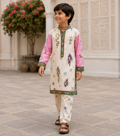 Ivory Blossom Festive Pure Cotton Kurta Set