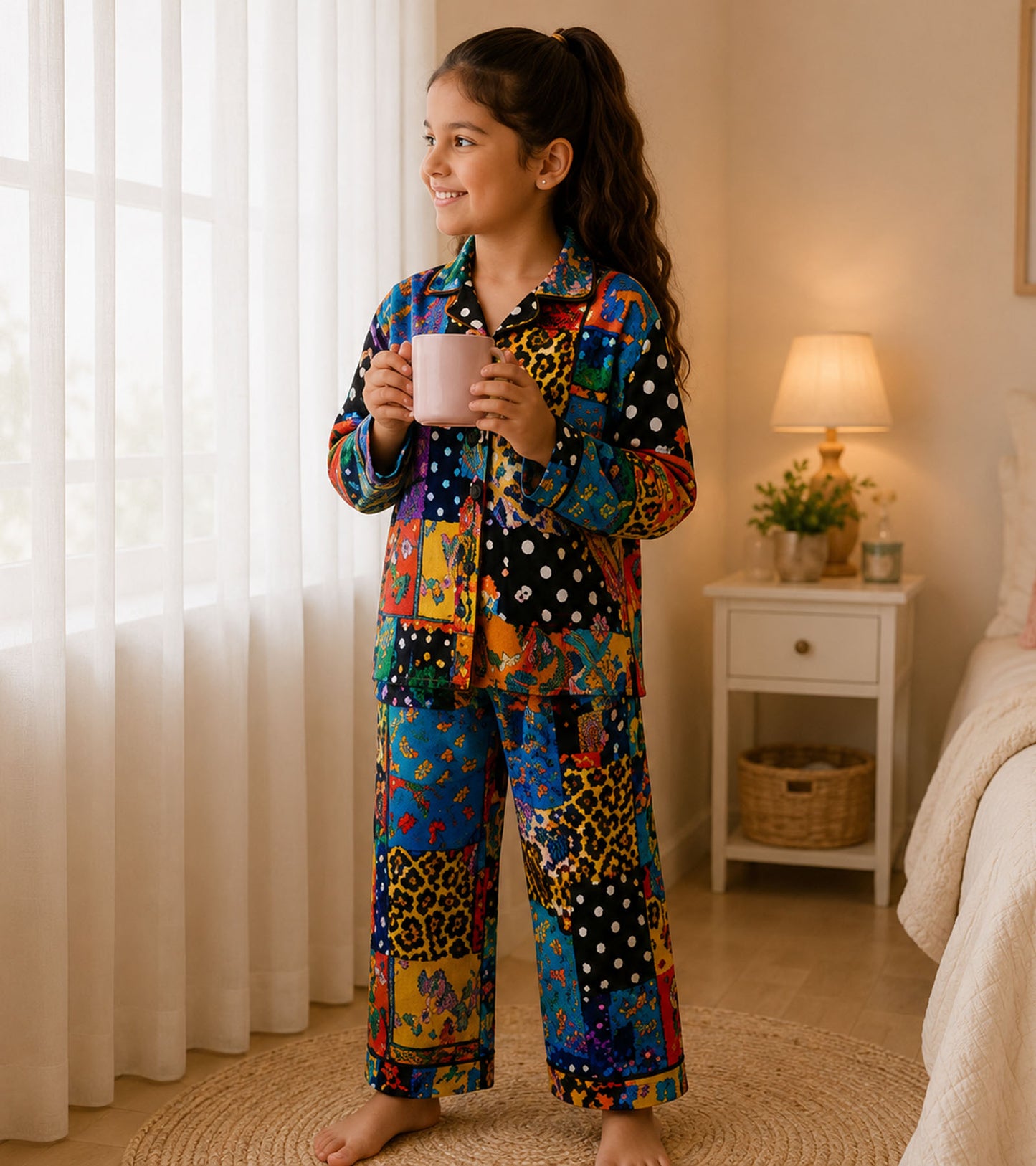 Leopard Pop Printed Girls Pure Cotton Nightsuit Set