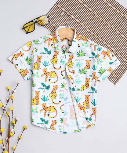 Leopard Print Pure Cotton Half Sleeve Shirt For Boys