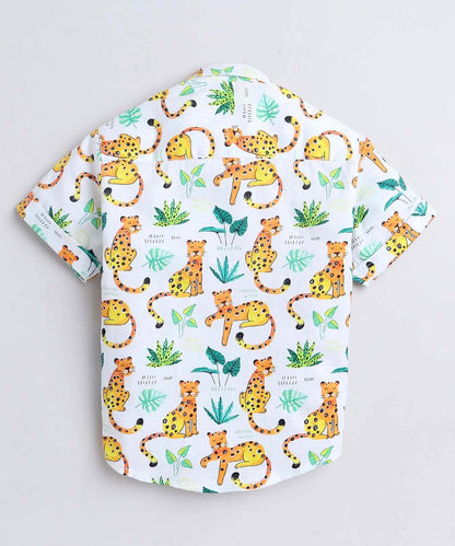 Leopard Print Pure Cotton Half Sleeve Shirt For Boys