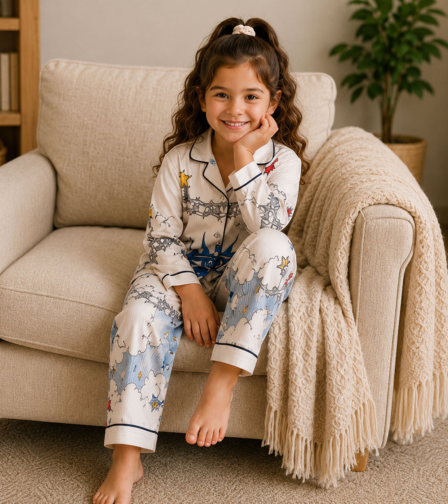 Little Nova  Printed Girls Pure Cotton Nightsuit Set