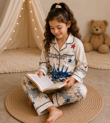 Little Nova  Printed Girls Pure Cotton Nightsuit Set