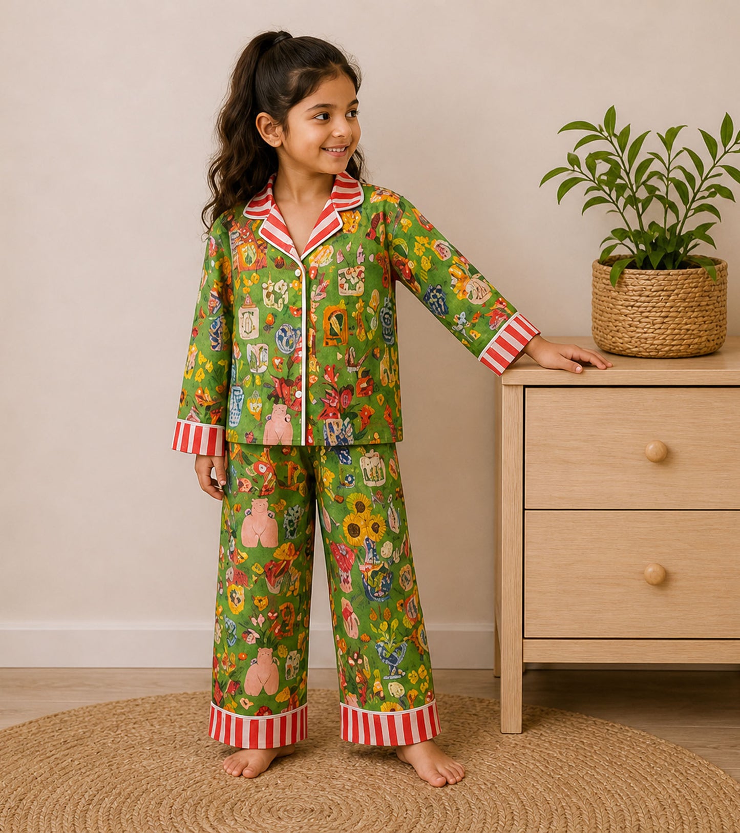 Little Woodland Dreams Printed Girls Pure Cotton Nightsuit Set