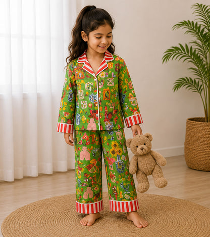 Little Woodland Dreams Printed Girls Pure Cotton Nightsuit Set