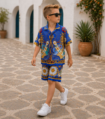 Mediterranean Royal Pure Cotton Luxe Co-ord Set For Boys