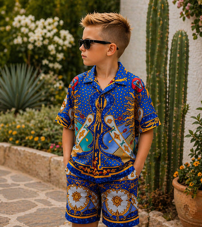 Mediterranean Royal Pure Cotton Luxe Co-ord Set For Boys