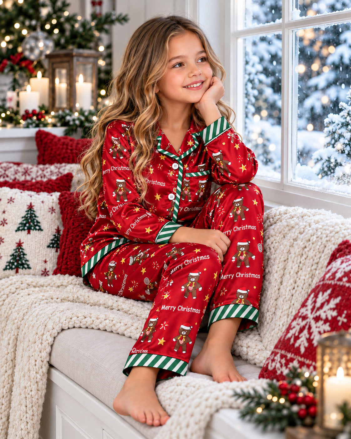 Merry Teddy Christmas Red Pajama Set