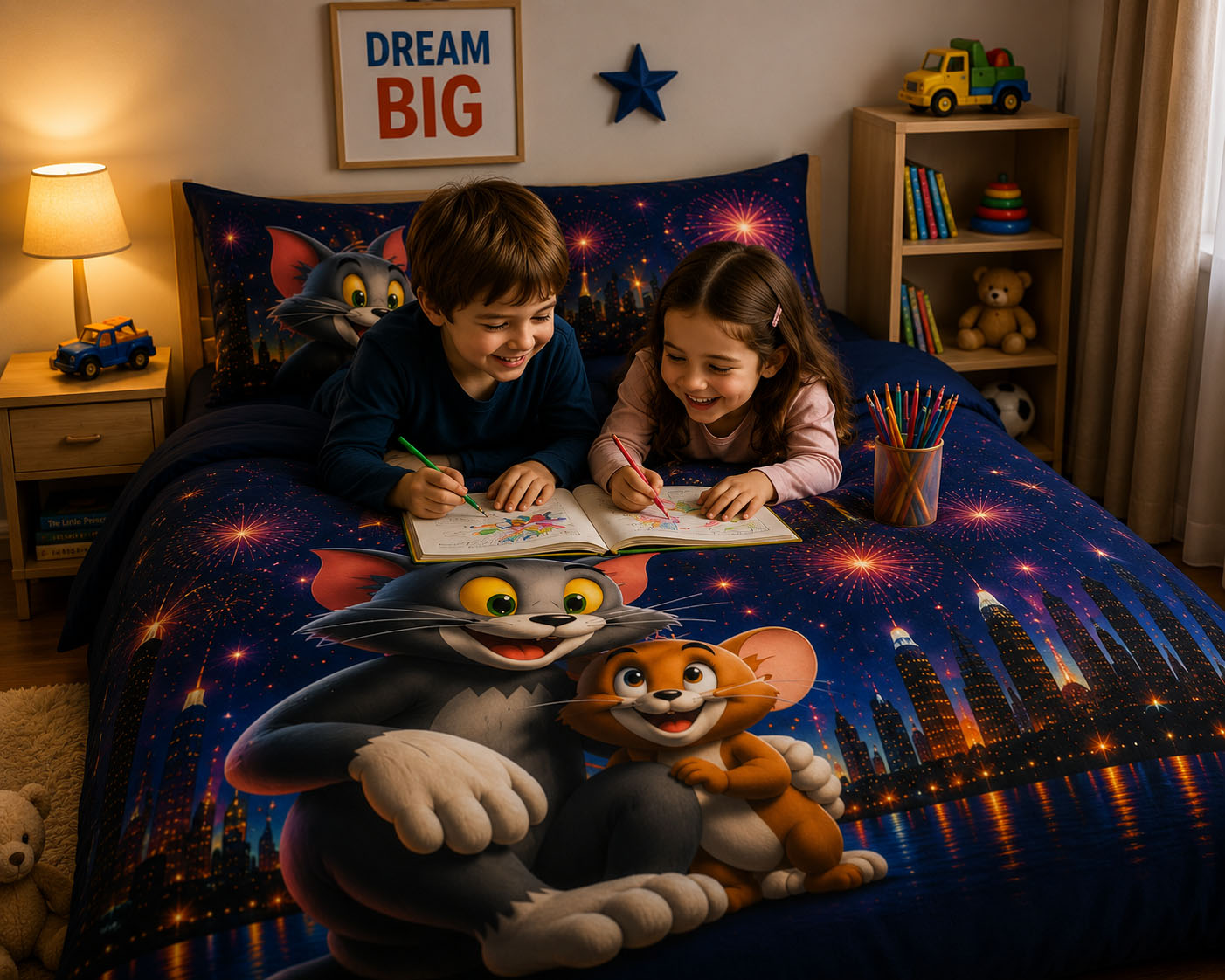 Midnight Cartoon Dreams Bedsheet Set