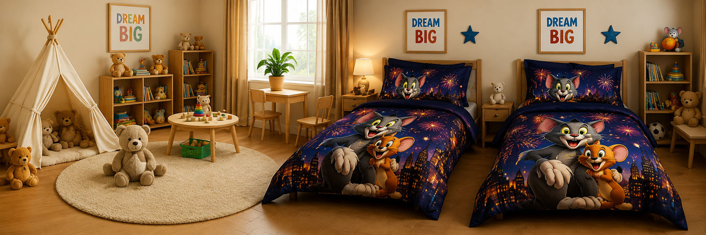 Midnight Cartoon Dreams Bedsheet Set
