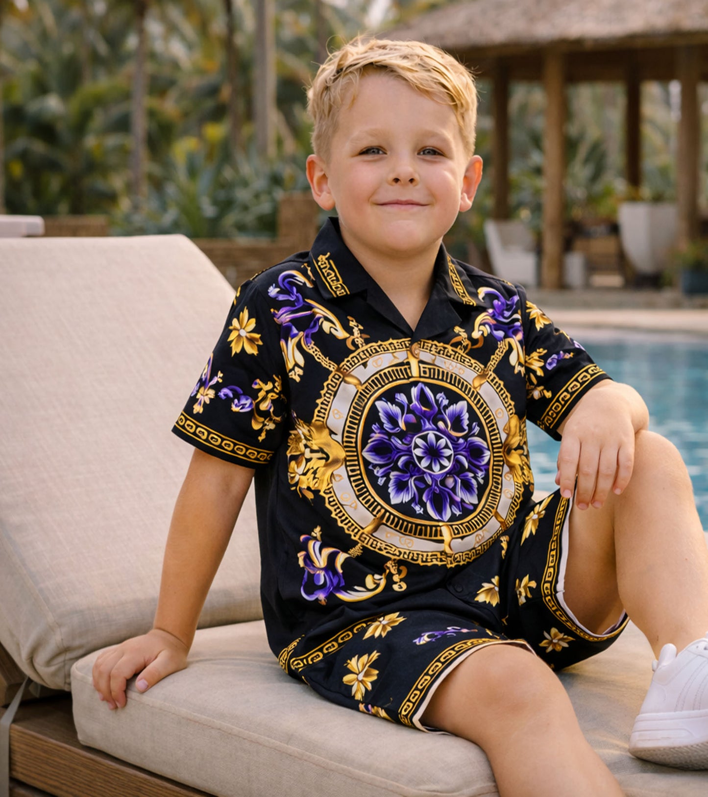 Midnight Royal Medallion Pure Cotton Luxe Co-ord Set For Boys