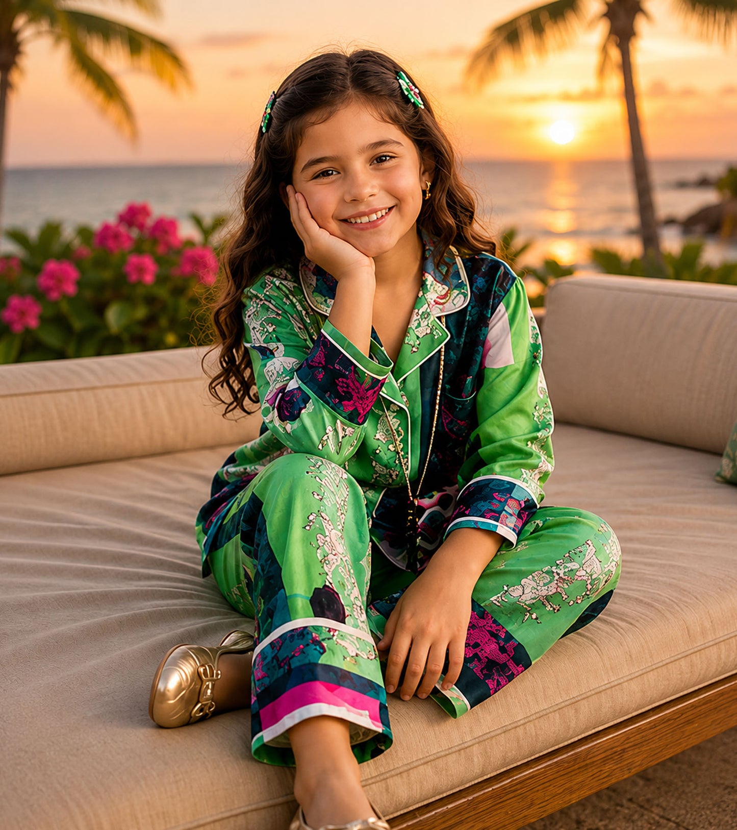 Mint Melody Printed Girls Pure Cotton Nightsuit Set