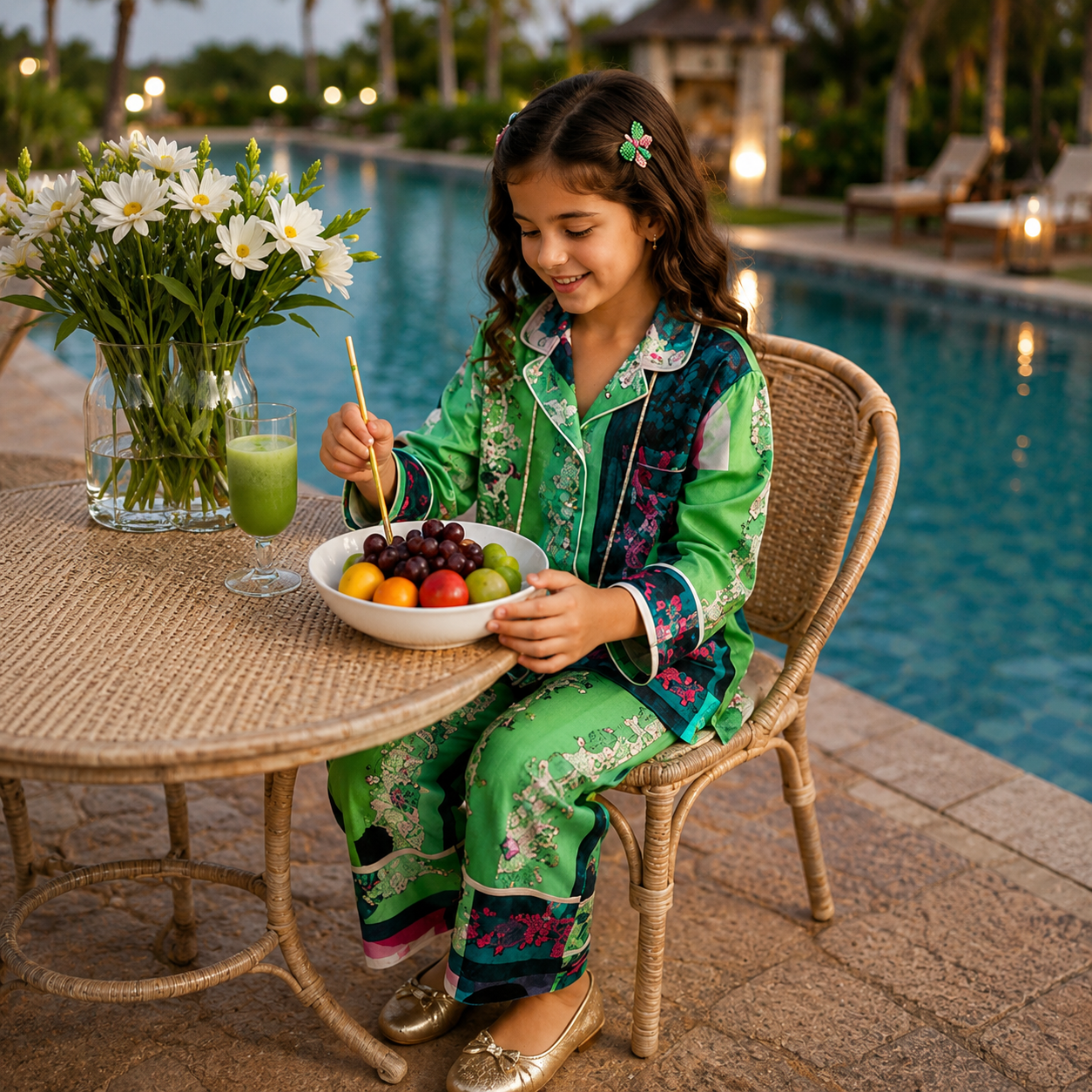 Mint Melody Printed Girls Pure Cotton Nightsuit Set