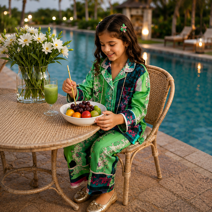 Mint Melody Printed Girls Pure Cotton Nightsuit Set