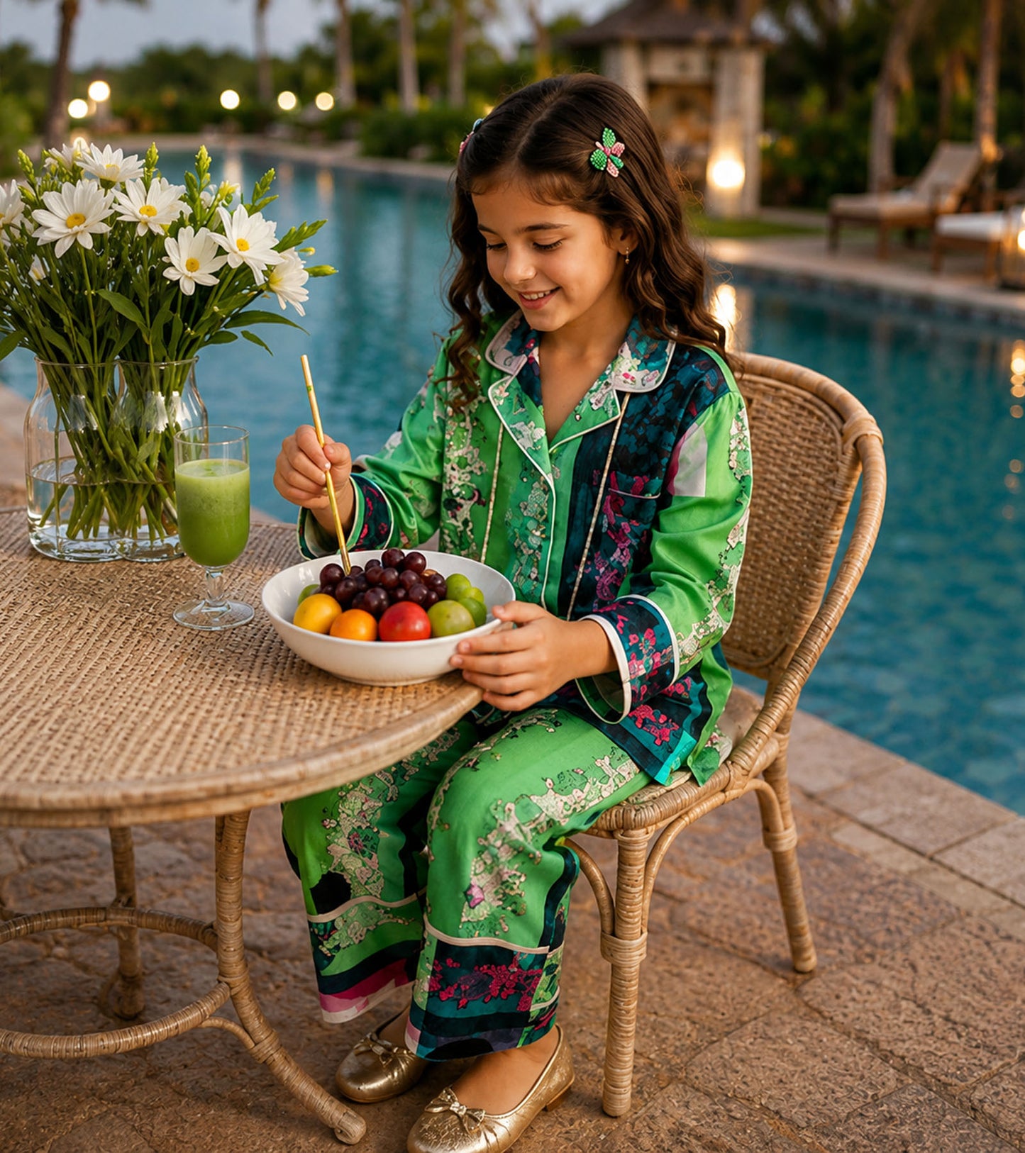 Mint Melody Printed Girls Pure Cotton Nightsuit Set