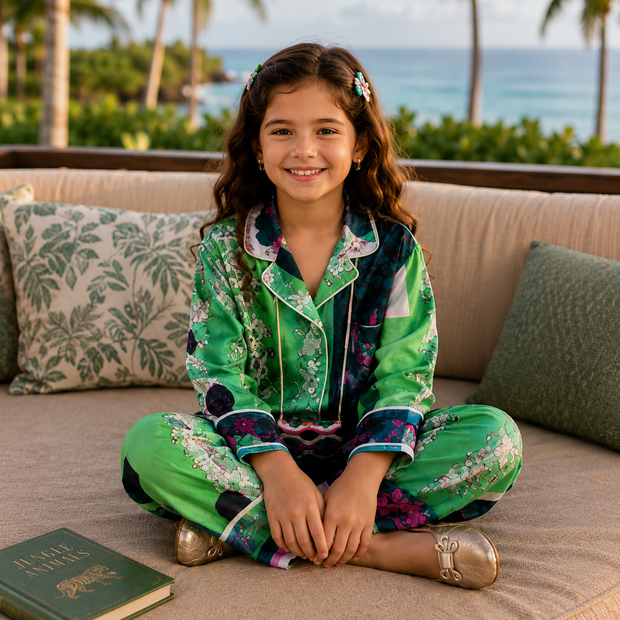 Mint Melody Printed Girls Pure Cotton Nightsuit Set
