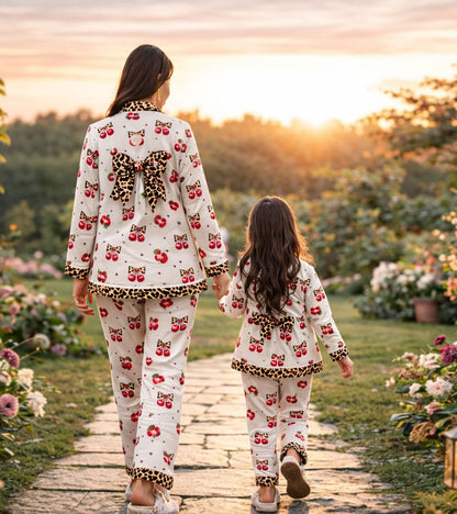 Mom & Me Cherry Print Pure Cotton Night Suit Set