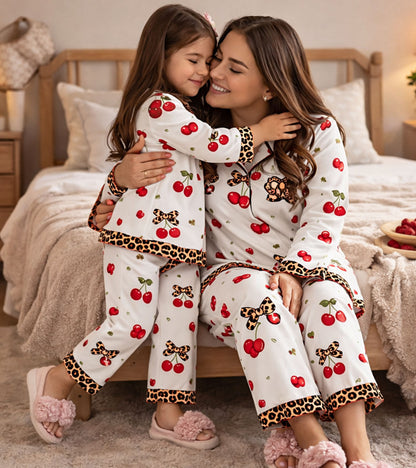 Mom & Me Cherry Print Pure Cotton Night Suit Set