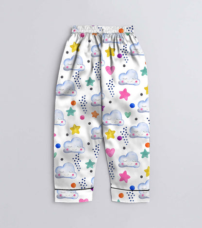 Moon and Star Printed Girls Pure Cotton Nightsuit Set