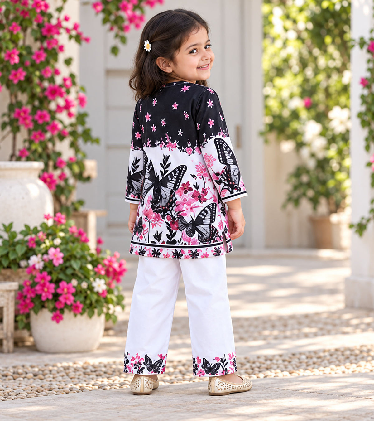 Moonlit Butterfly Girls Pyjama Kurta Set