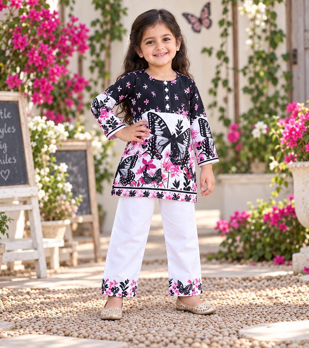 Moonlit Butterfly Girls Pyjama Kurta Set