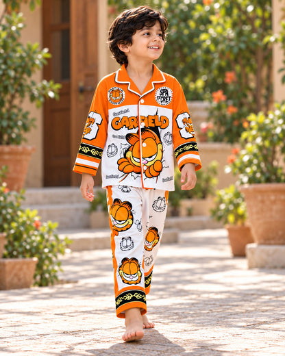 Orange Mischief Pure Cotton Printed Boys Nightsuit Set