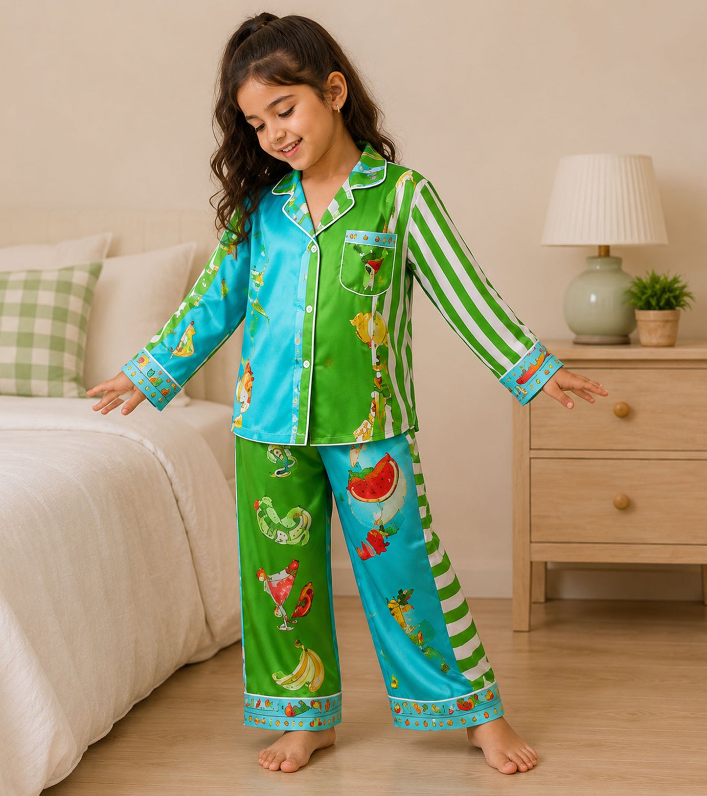 Palm Pop Printed Girls Pure Cotton Nightsuit Set