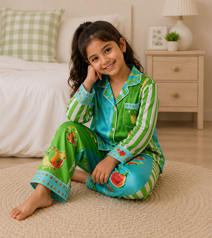 Palm Pop Printed Girls Pure Cotton Nightsuit Set