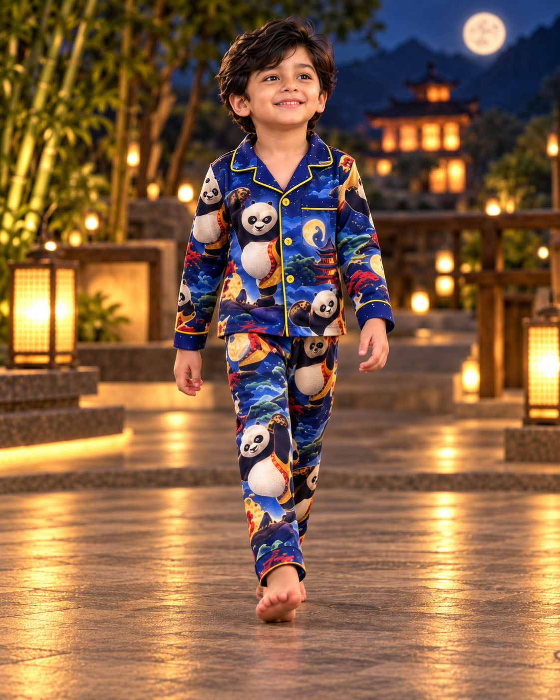 Panda Dreams Pure Cotton Printed Boys Nightsuit Set