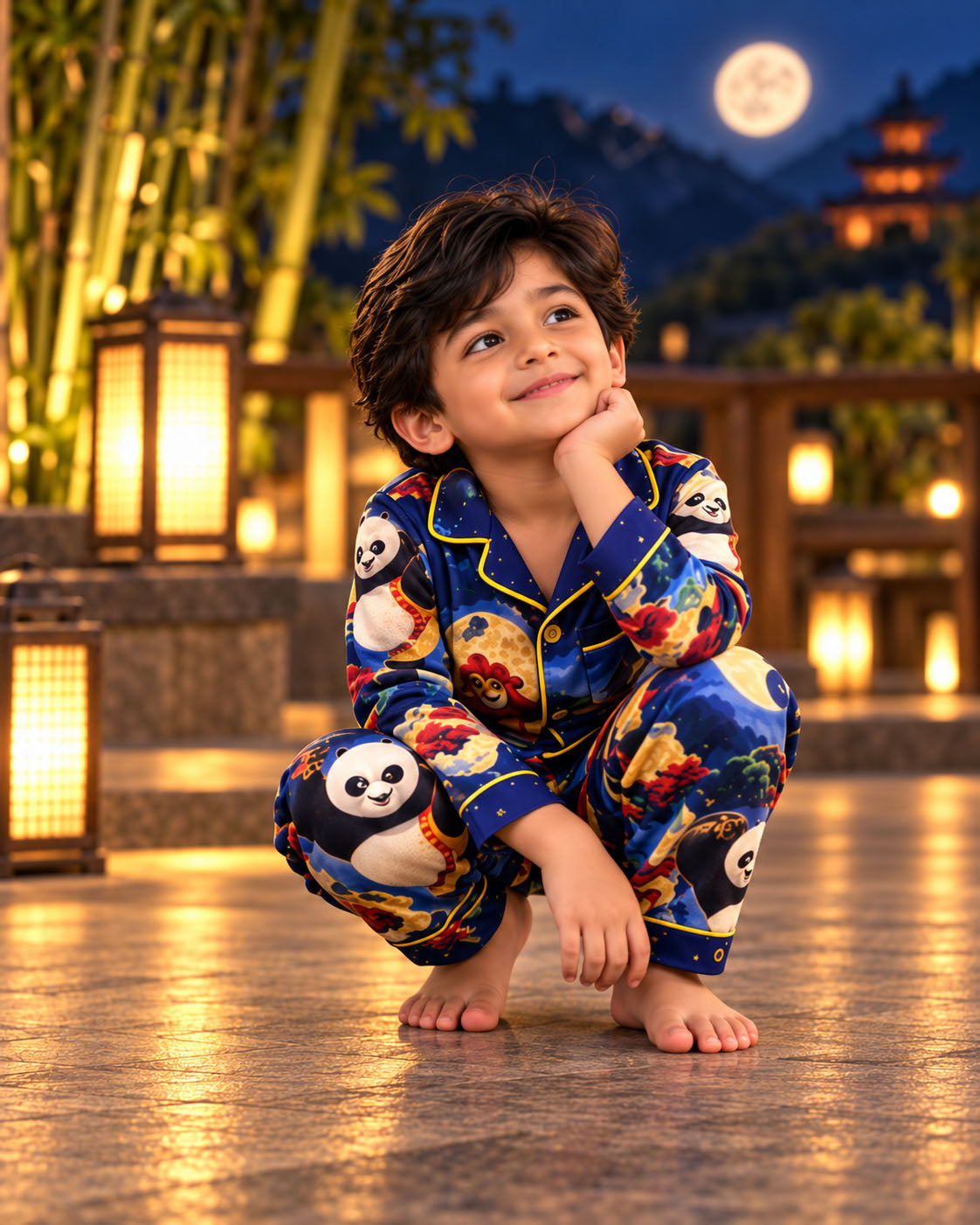 Panda Dreams Pure Cotton Printed Boys Nightsuit Set