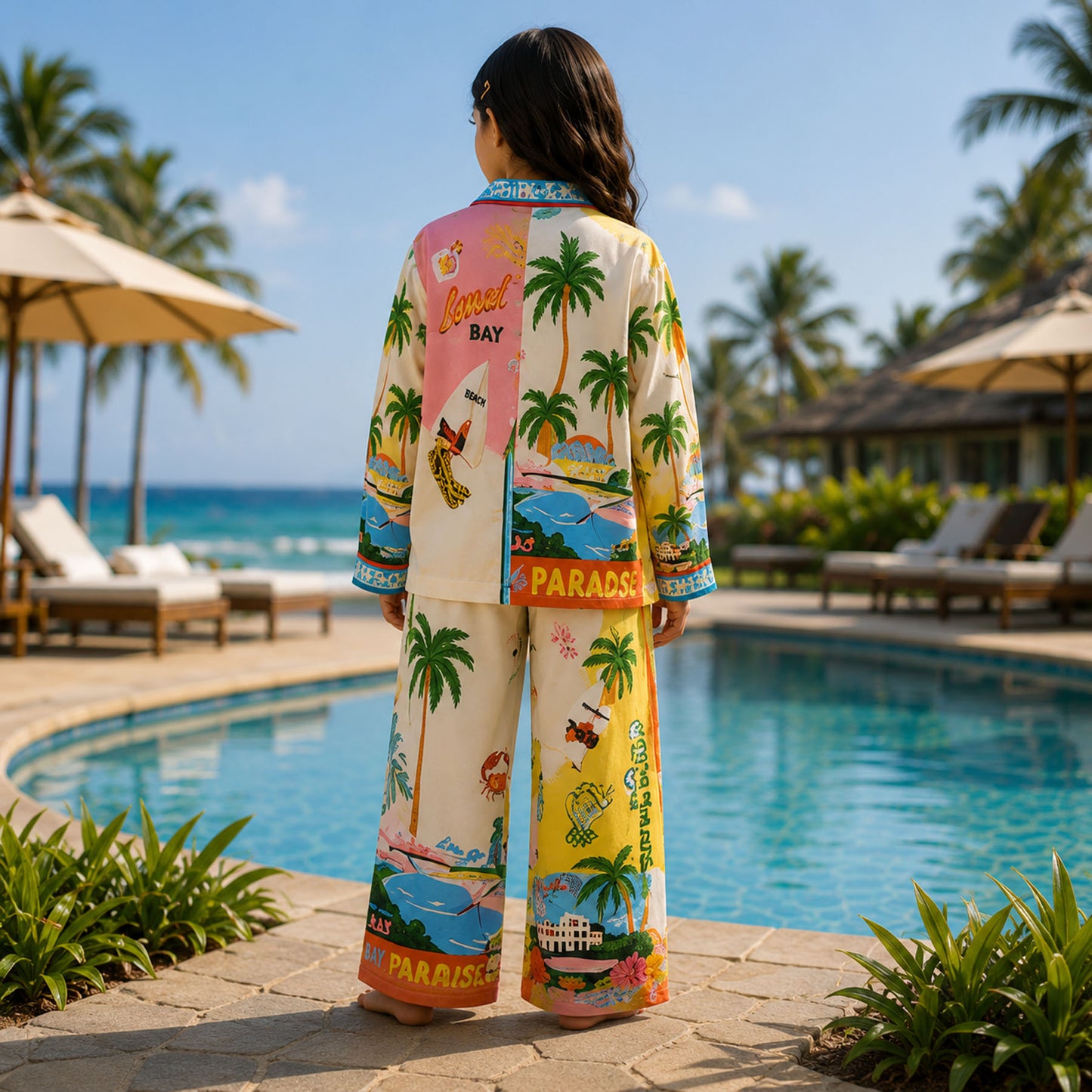 Paradise Postcard Printed Girls Pure Cotton Nightsuit Set