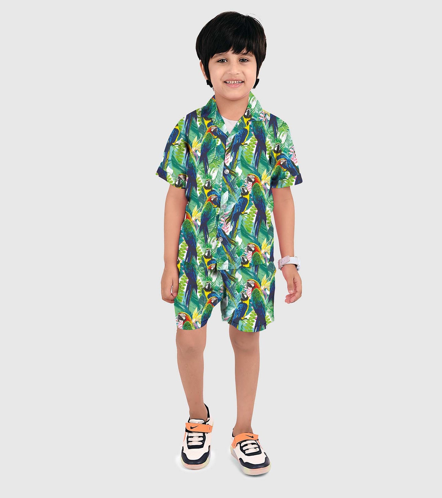 Green Parrot Printed Boys Co ord Set
