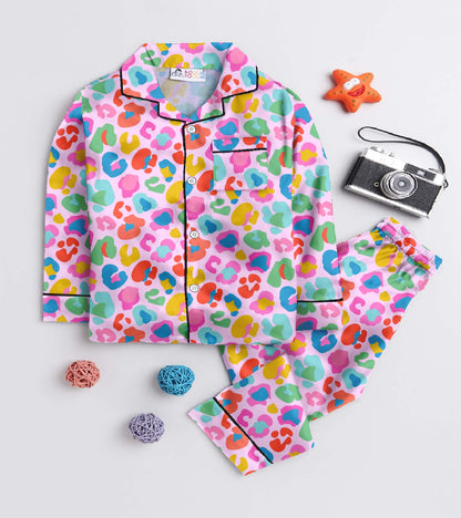 Pink Animal Skin Printed Girls Pure Cotton Nightsuit Set