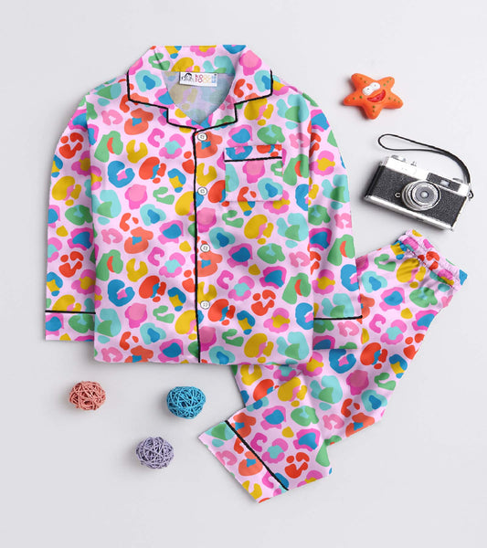 Pink Animal Skin Printed Girls Pure Cotton Nightsuit Set