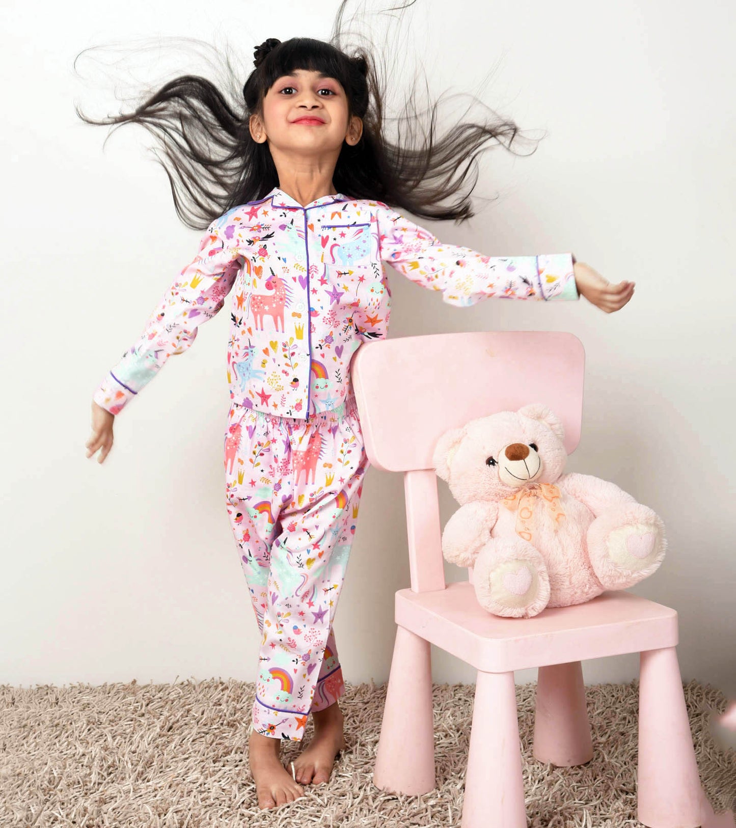 Pink Unicorn Printed Girls Nightsuit Set