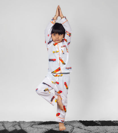 Playing with Skateboard Printed Night Suit Set