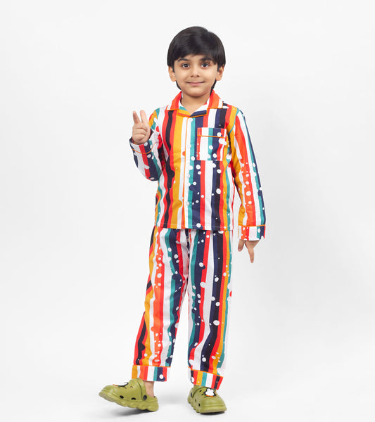 Polka Stripe Printed Night Suit Set
