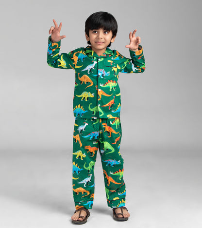 Green ground Dinosaur Printed Nightsuit Set