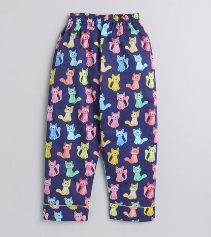 Purple Kitty Printed Night Suit Set