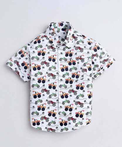 Racing Truck Print Pure Cotton Half Sleeve Shirt For Boys