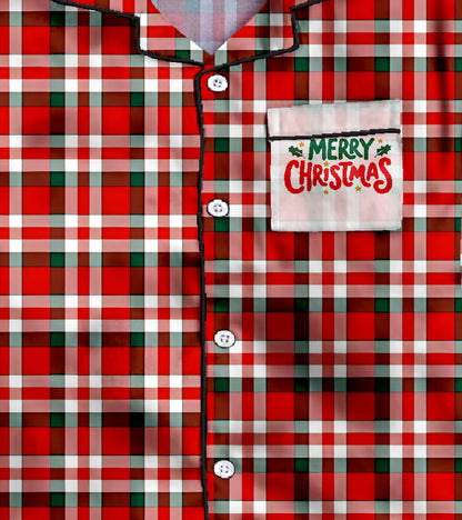 Red Checks  Pure Cotton Christmas Printed Nightsuit Set