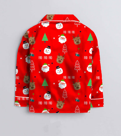 Red Ground with Santa Gift Pure Cotton Christmas Printed Nightsuit Set