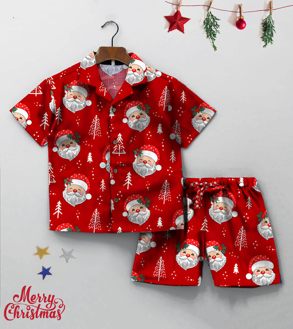 Red Santa Christmas  Printed Boys Co ord Set